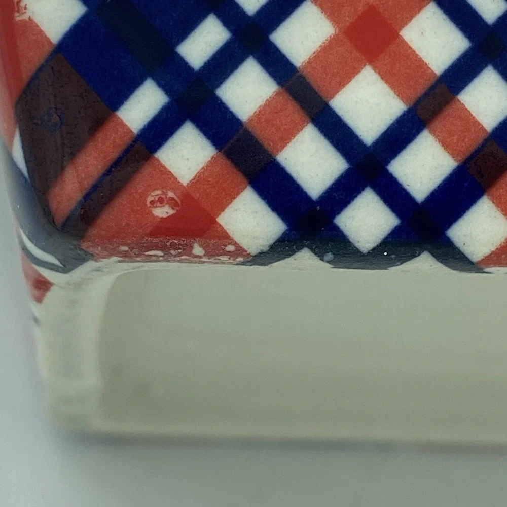Temp-Tations By Tara‎ 12 Ounce Mini Loaf Dish Red/White/Blue Plaid With Lid